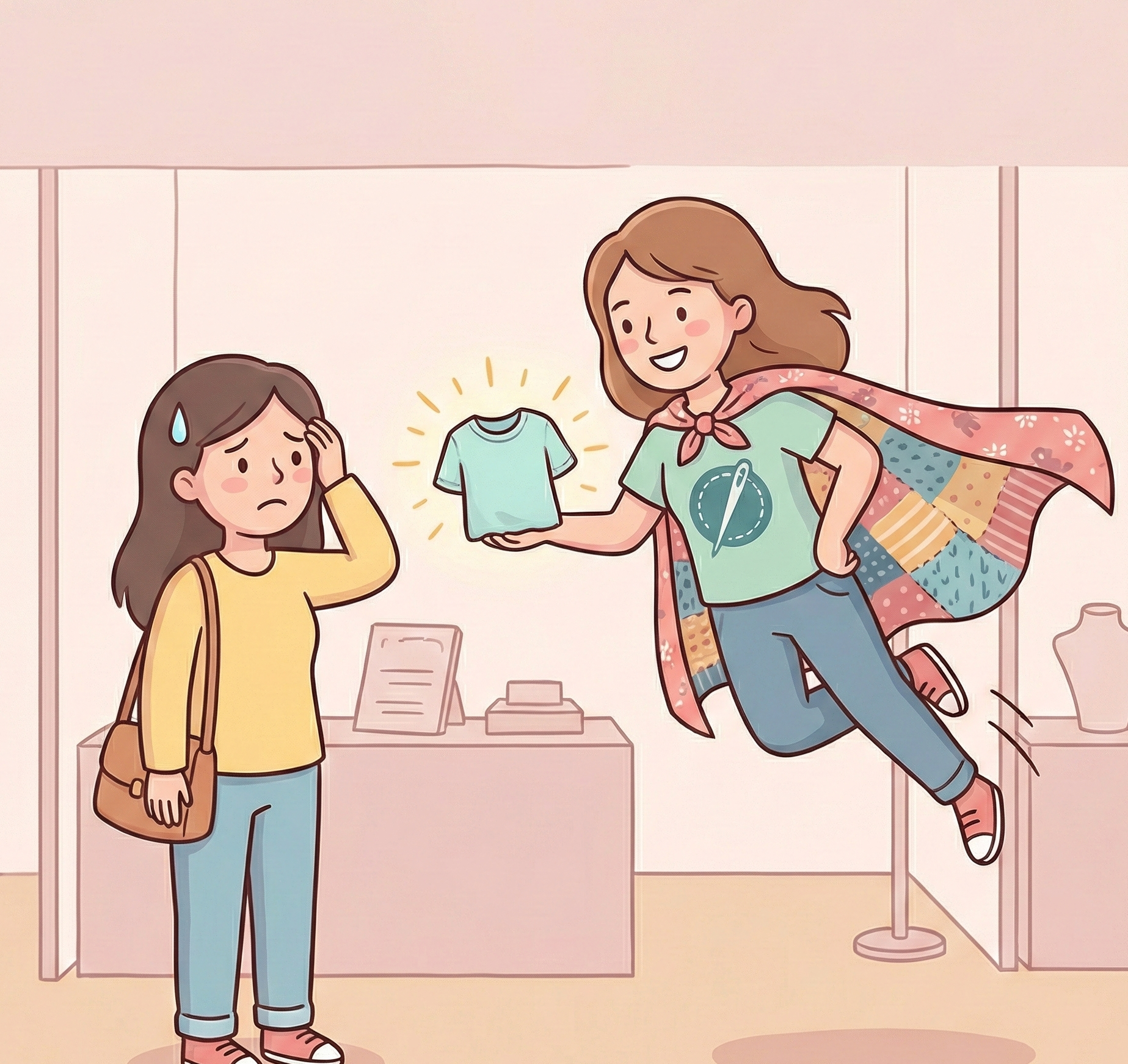 Illustration of a handmade seller presenting a product by highlighting its benefits to match the customer’s pain point.